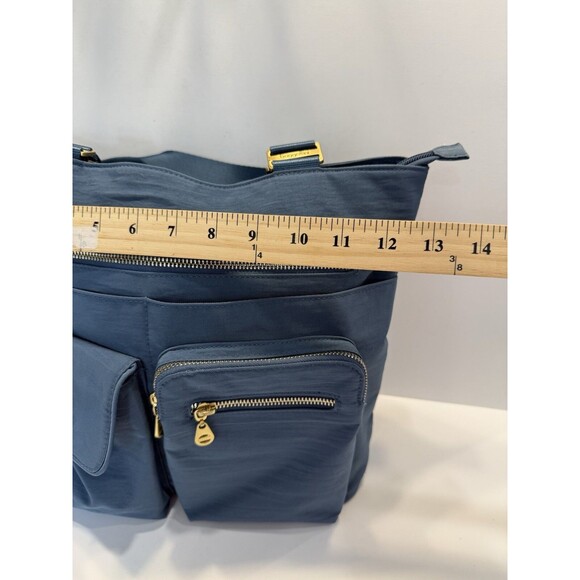 Baggallini Blue Bag San Marino Nylon Satchel Shoulder Purse Handbag Slate Gold - Picture 13 of 14